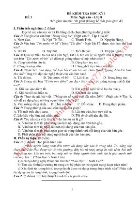 10 Đề kiểm tra học kỳ I môn Ngữ văn Lớp 8
